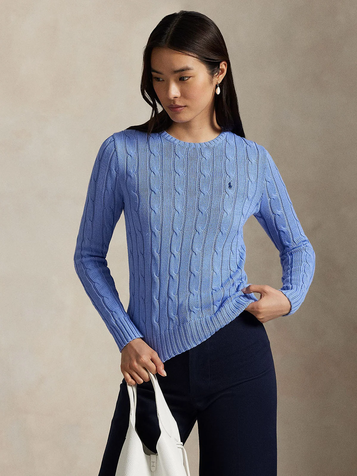POLO RALPH LAUREN Áo Sweater Nữ Tay Dài Cable-Knit Cotton Crewneck Sweater