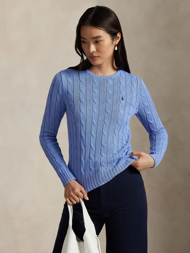 POLO RALPH LAUREN Áo Sweater Nữ Tay Dài Cable-Knit Cotton Crewneck Sweater
