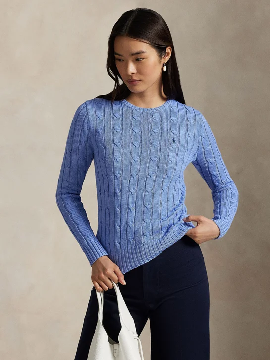 POLO RALPH LAUREN Áo Sweater Nữ Tay Dài Cable-Knit Cotton Crewneck Sweater