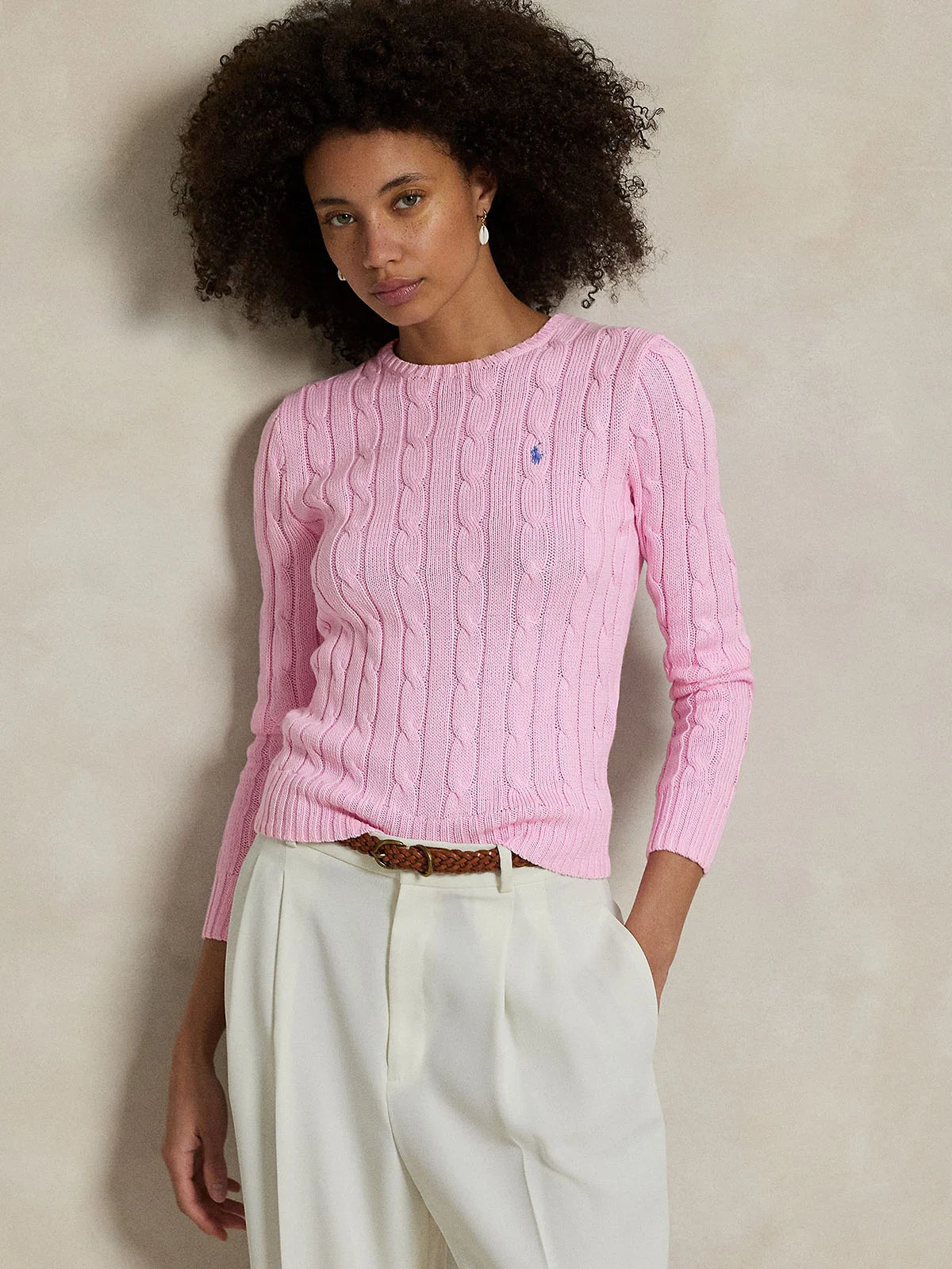 POLO RALPH LAUREN Áo Sweater Nữ Tay Dài Cable-Knit Cotton Crewneck Sweater