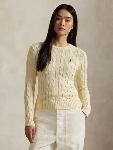 POLO RALPH LAUREN Áo Sweater Nữ Tay Dài Cable-Knit Cotton Crewneck Sweater