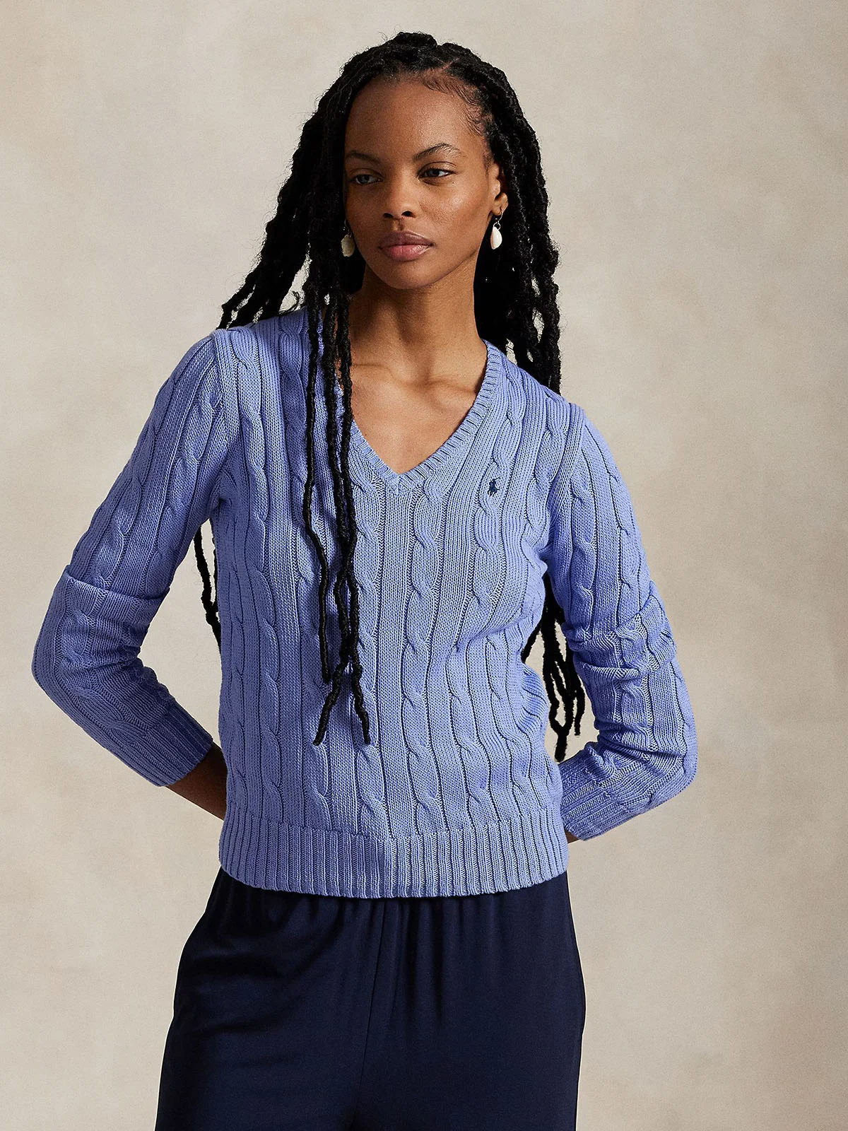 POLO RALPH LAUREN Áo Sweater Nữ Tay Dài Cable-Knit Cotton V-Neck Sweater