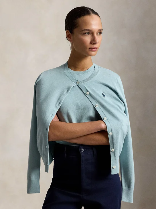 POLO RALPH LAUREN Áo Cardigan Nữ Tay Dài Stretch Cotton-Blend Crewneck Cardigan