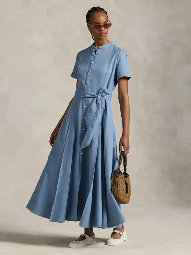POLO RALPH LAUREN Đầm Nữ Belted Silk-Blend A-Line Dress