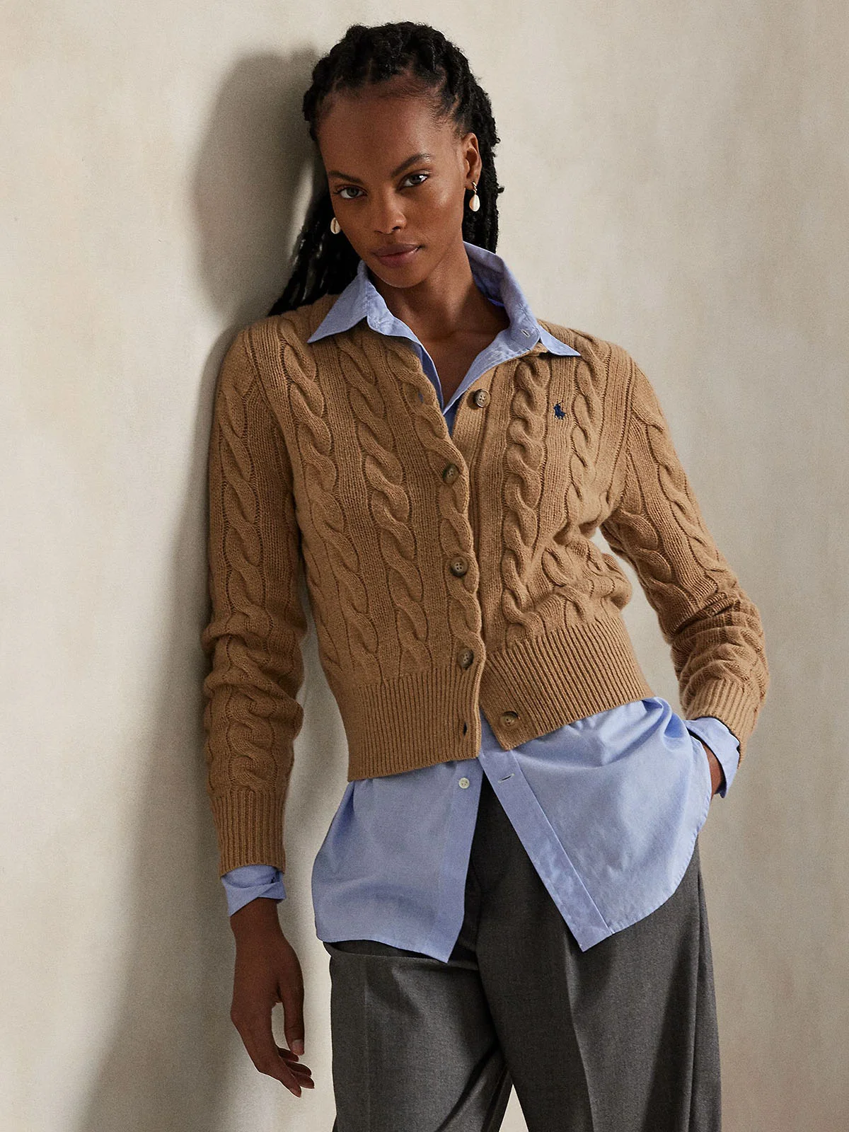 POLO RALPH LAUREN Áo Cardigan Nữ Tay Dài Cable-Knit Wool-Cashmere Cardigan