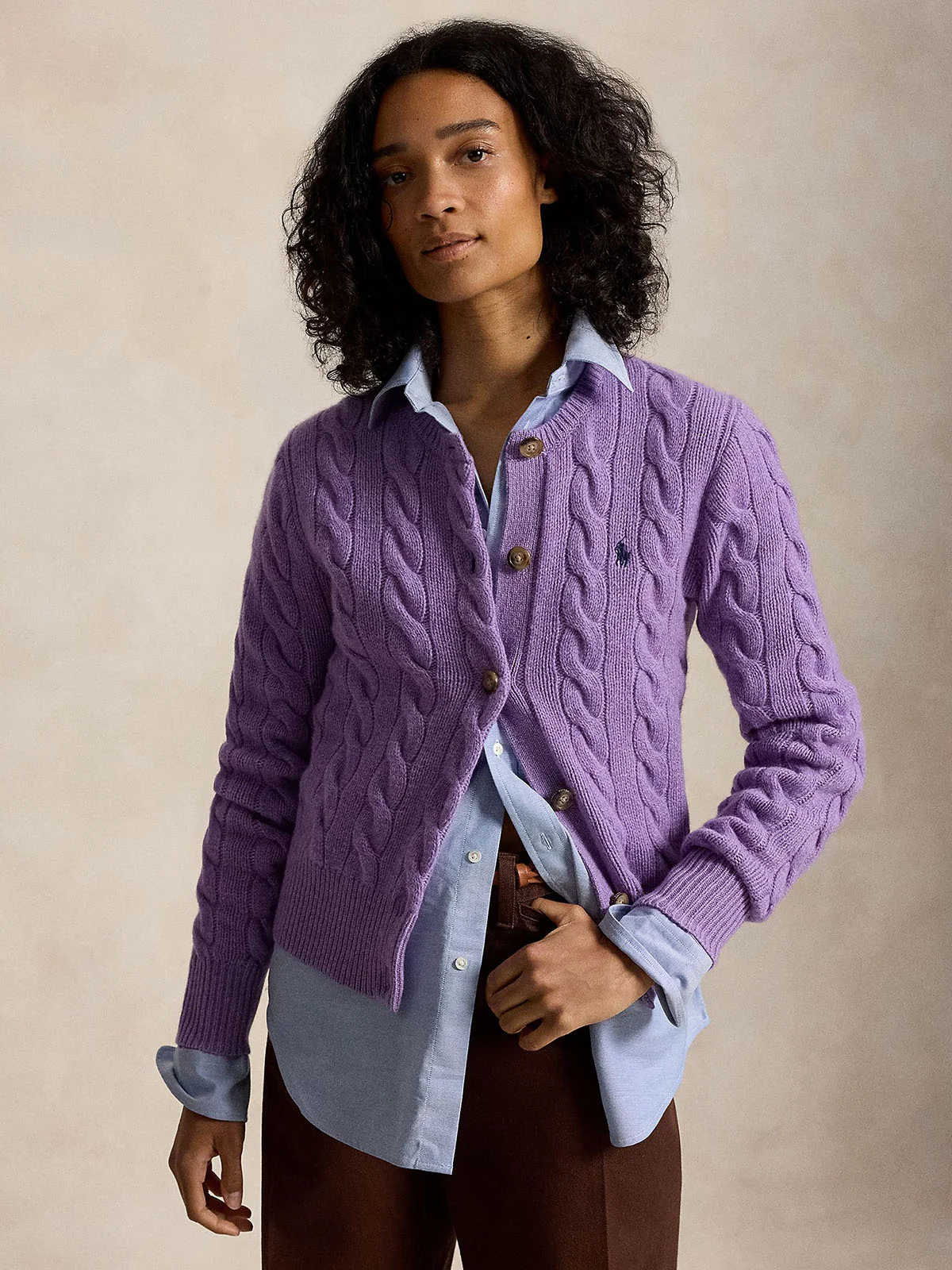 POLO RALPH LAUREN Áo Cardigan Nữ Tay Dài Cable-Knit Wool-Cashmere Cardigan