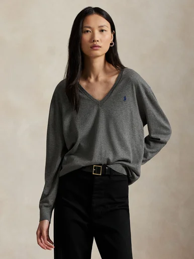 POLO RALPH LAUREN Áo Pullover Nữ Tay Dài Cotton V-Neck Sweater