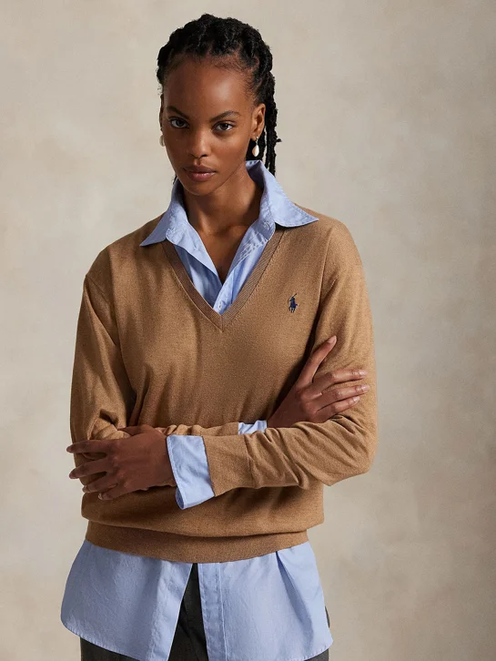 POLO RALPH LAUREN Áo Pullover Nữ Tay Dài Cotton V-Neck Sweater