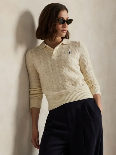 POLO RALPH LAUREN Áo Sweater Nữ Tay Dài Cable-Knit Wool-Cashmere Polo Sweater