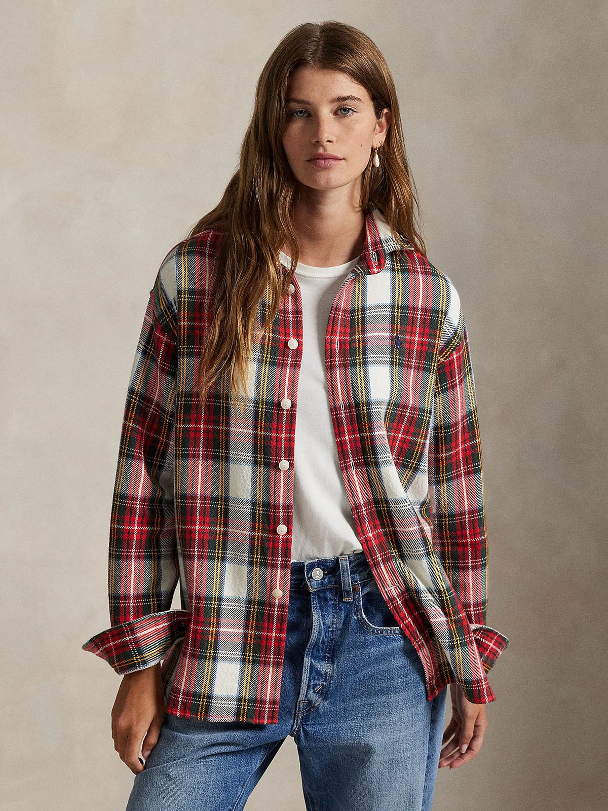 POLO RALPH LAUREN Áo Sơ Mi Nữ Tay Dài Relaxed Fit Plaid Cotton Twill Shirt