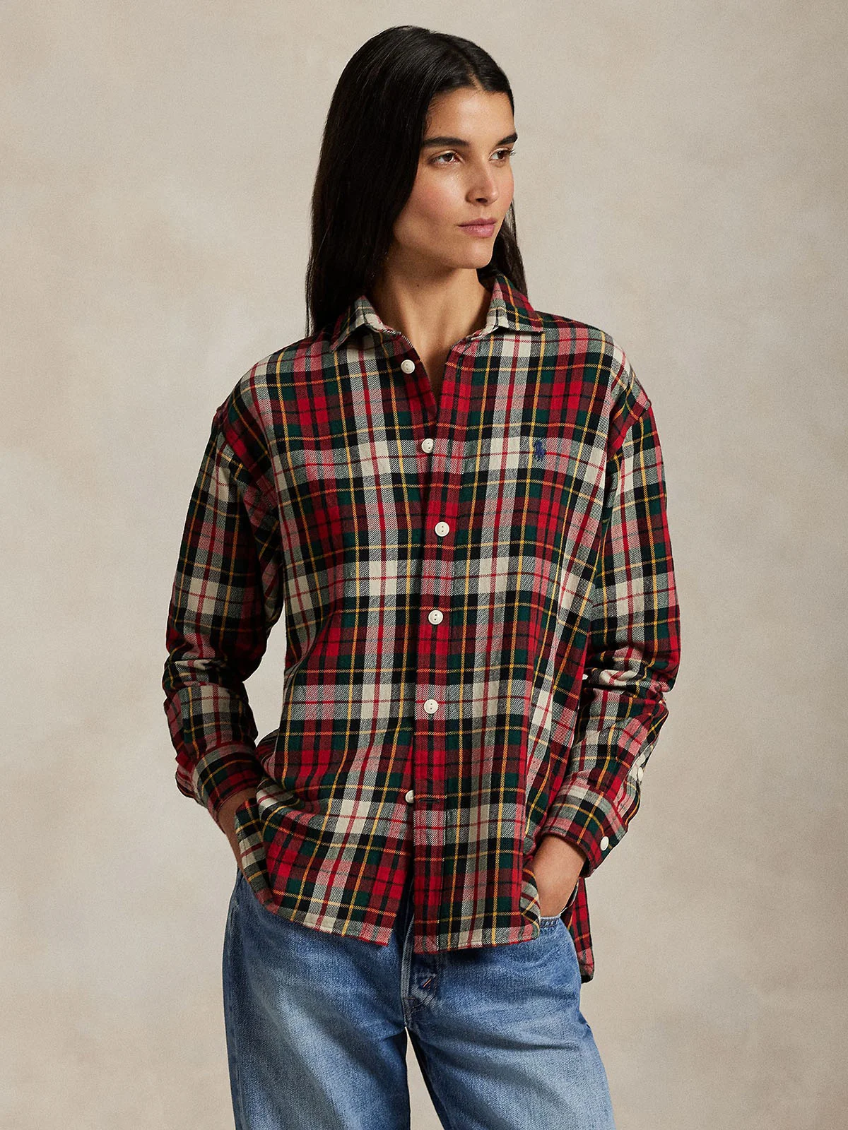 POLO RALPH LAUREN Áo Sơ Mi Nữ Tay Dài Relaxed Fit Plaid Cotton Twill Shirt