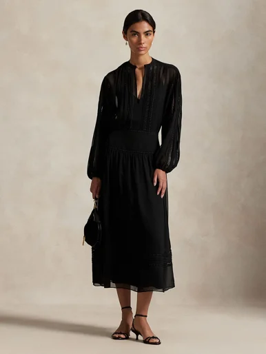 POLO RALPH LAUREN Đầm Nữ Lace-Trim Georgette Dress