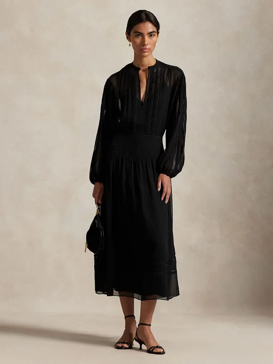 POLO RALPH LAUREN Đầm Nữ Lace-Trim Georgette Dress