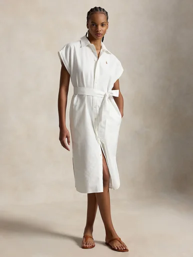 POLO RALPH LAUREN Đầm Nữ Belted Cotton Oxford Shirtdress