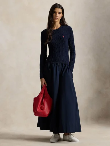 POLO RALPH LAUREN Đầm Nữ Cable-Knit Bodice Cotton Dress