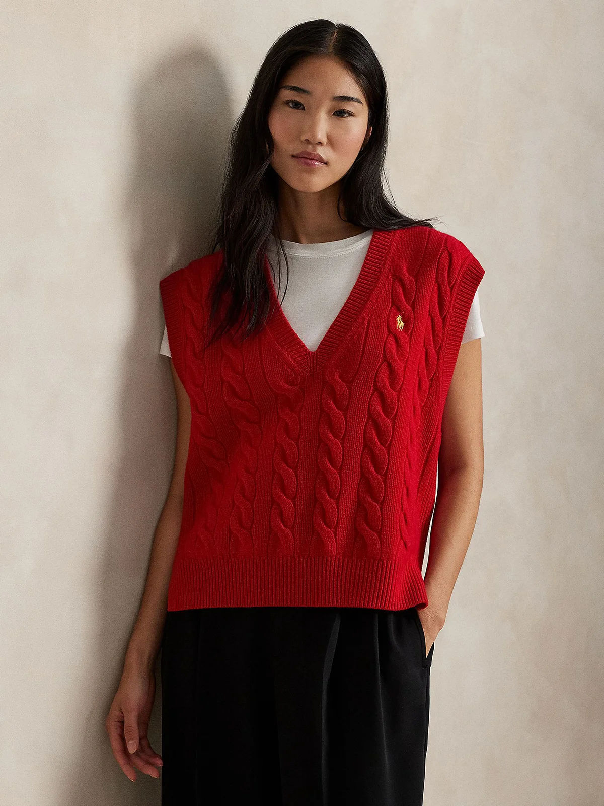 POLO RALPH LAUREN Áo Len Nữ Không Tay Cable-Knit Wool-Cashmere Sweater Vest
