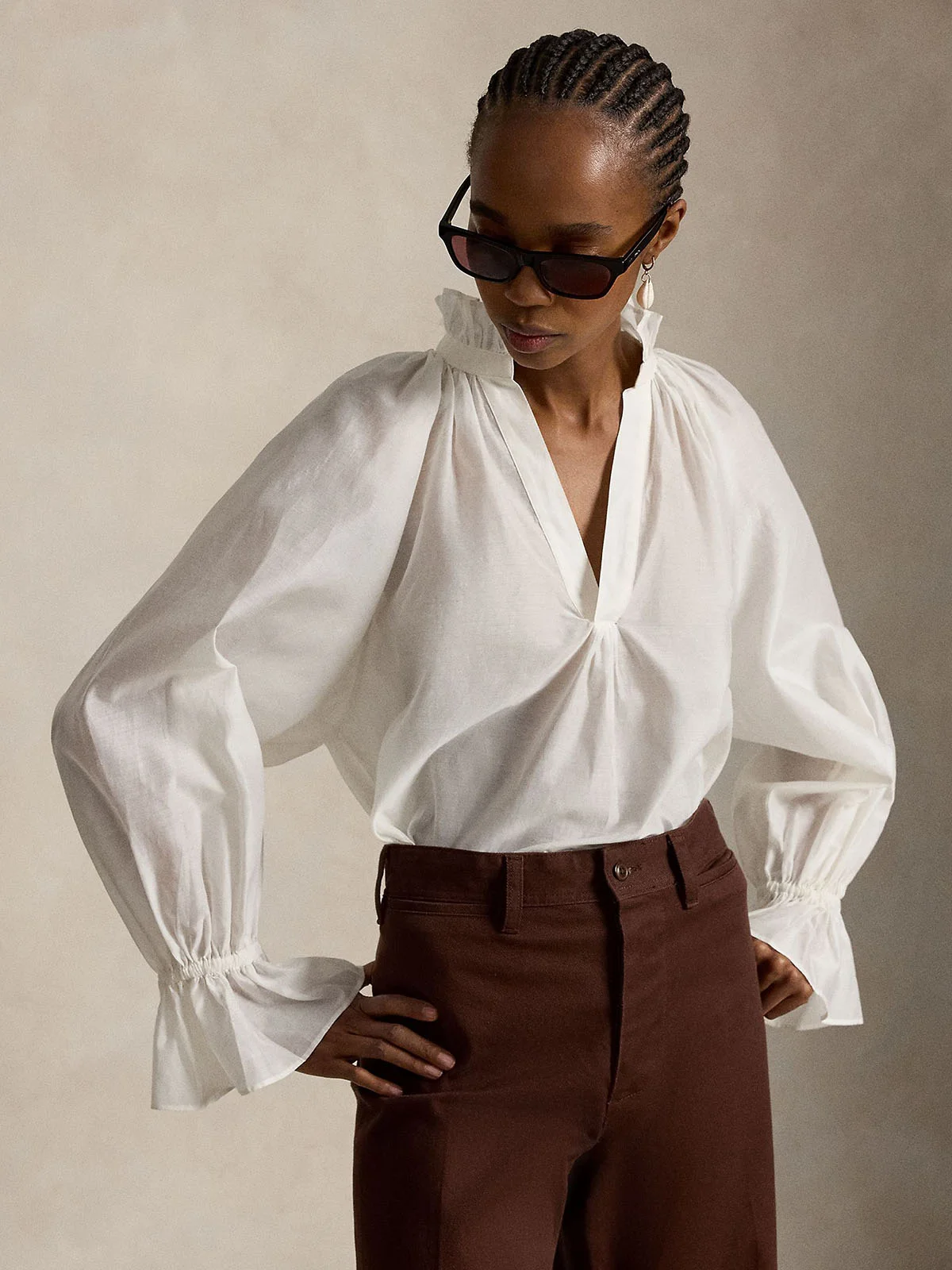 POLO RALPH LAUREN Áo Kiểu Nữ Tay Dài Cotton-Silk Organdy Shirt