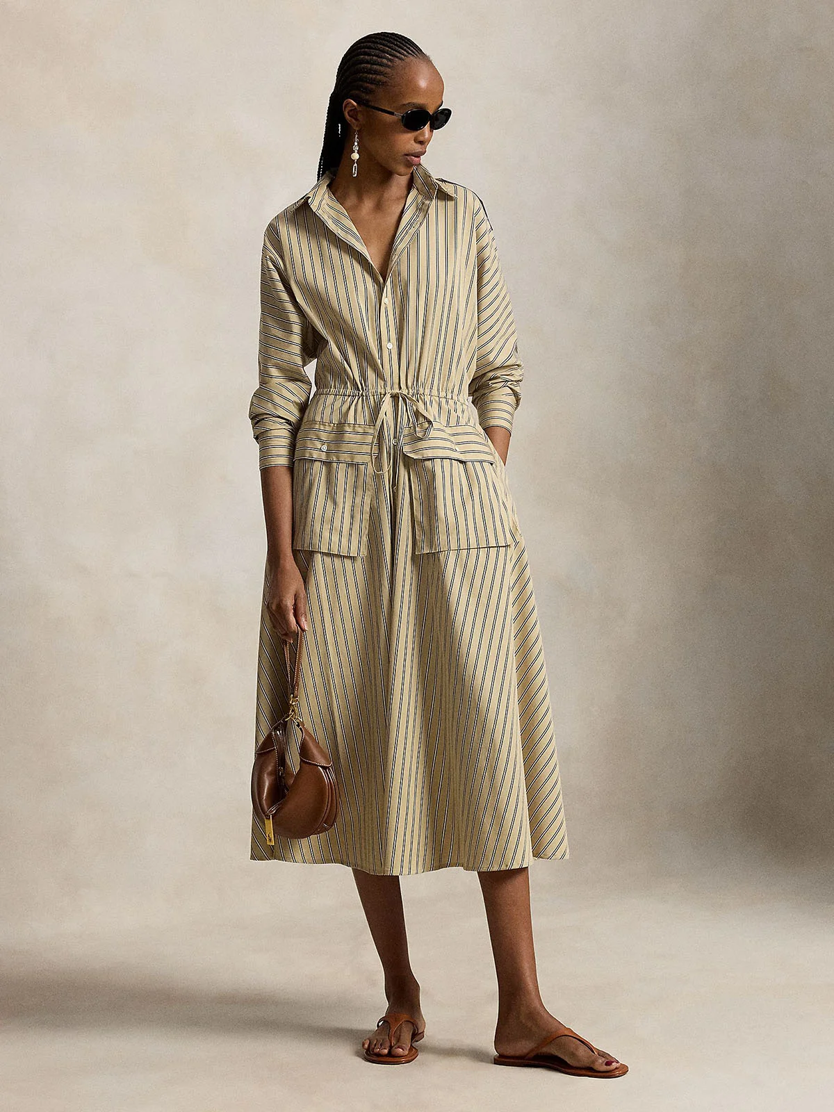 POLO RALPH LAUREN Đầm Nữ Striped Cotton Canvas Utility Shirtdress