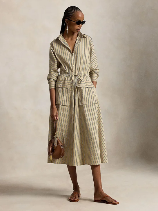 POLO RALPH LAUREN Đầm Nữ Striped Cotton Canvas Utility Shirtdress