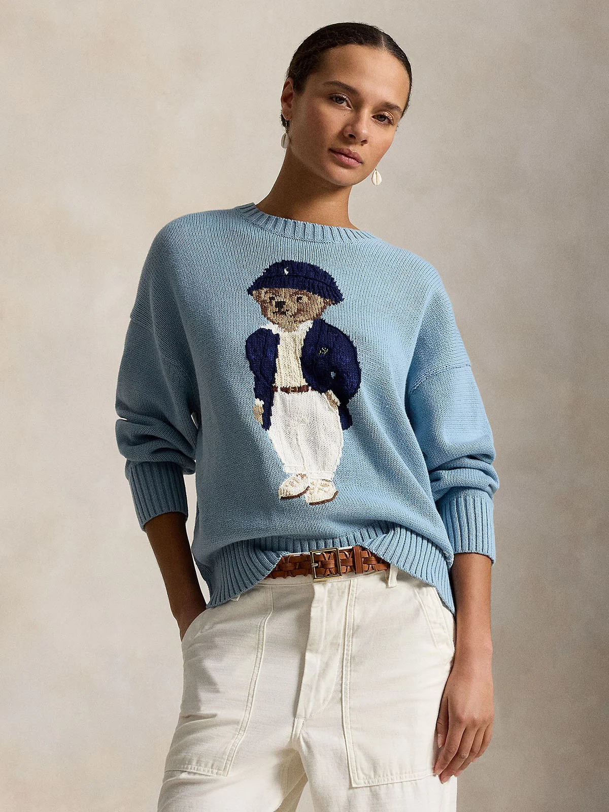 POLO RALPH LAUREN Áo Sweater Nữ Tay Dài Polo Bear Oversize Cotton Sweater