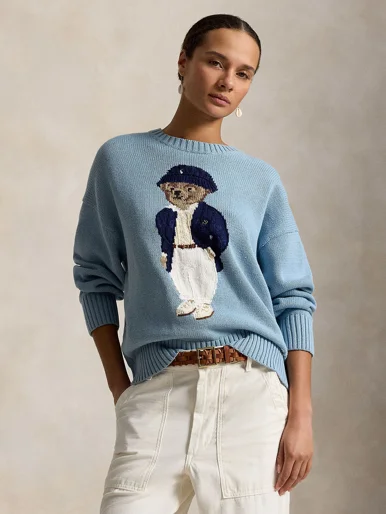 POLO RALPH LAUREN Áo Sweater Nữ Tay Dài Polo Bear Oversize Cotton Sweater