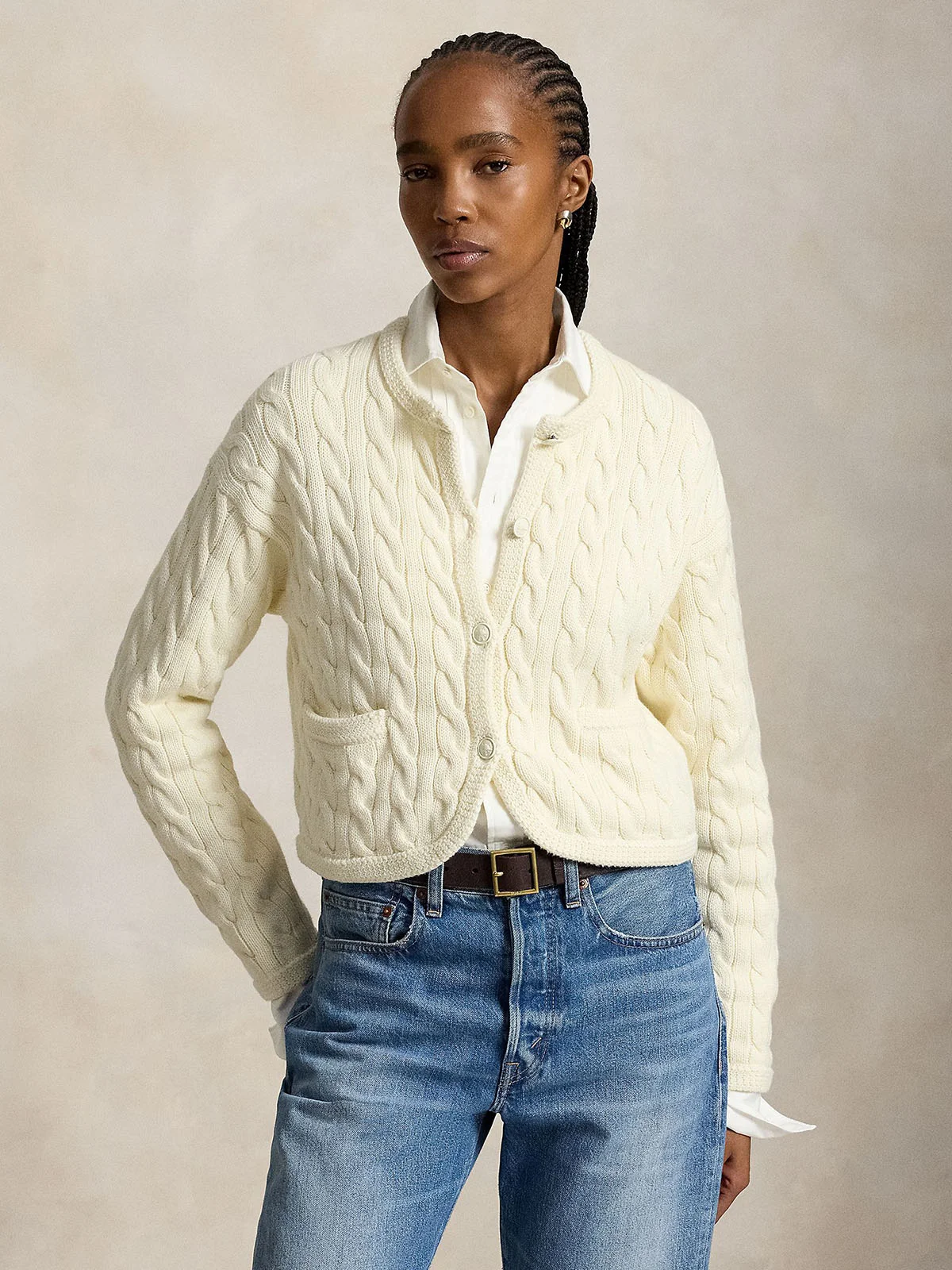 POLO RALPH LAUREN Áo Cardigan Nữ Tay Dài Cable-Knit Cotton-Blend Cardigan