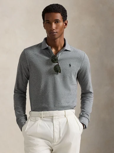 POLO RALPH LAUREN Áo Polo Nam Tay Dài Custom Slim Fit Mesh Polo Shirt