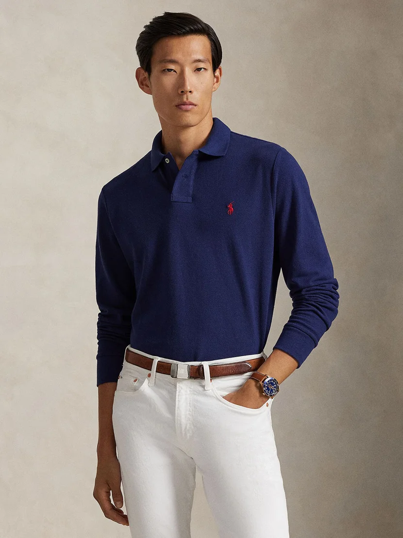POLO RALPH LAUREN Áo Polo Nam Tay Dài Custom Slim Fit Mesh Polo Shirt