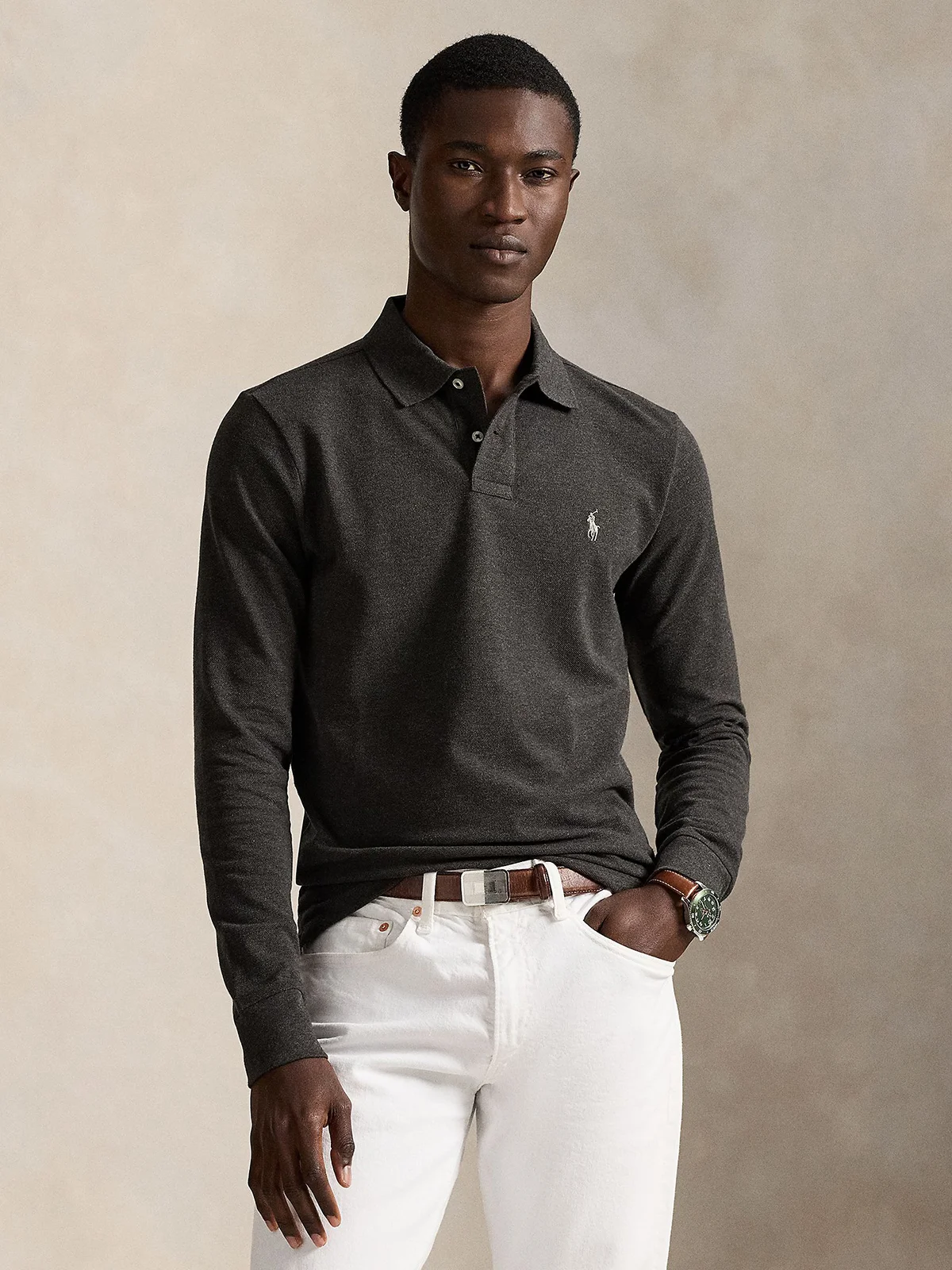 POLO RALPH LAUREN Áo Polo Nam Tay Dài Custom Slim Fit Mesh Polo Shirt