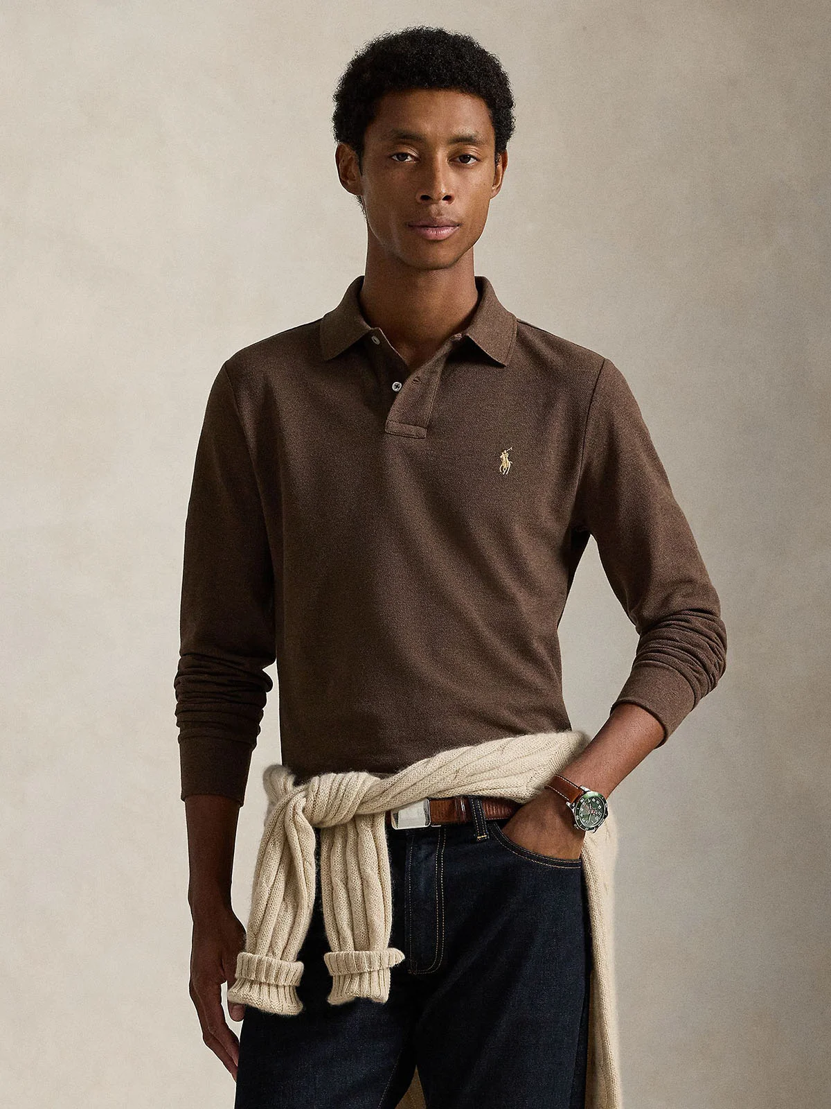 POLO RALPH LAUREN Áo Polo Nam Tay Dài Custom Slim Fit Mesh Polo Shirt