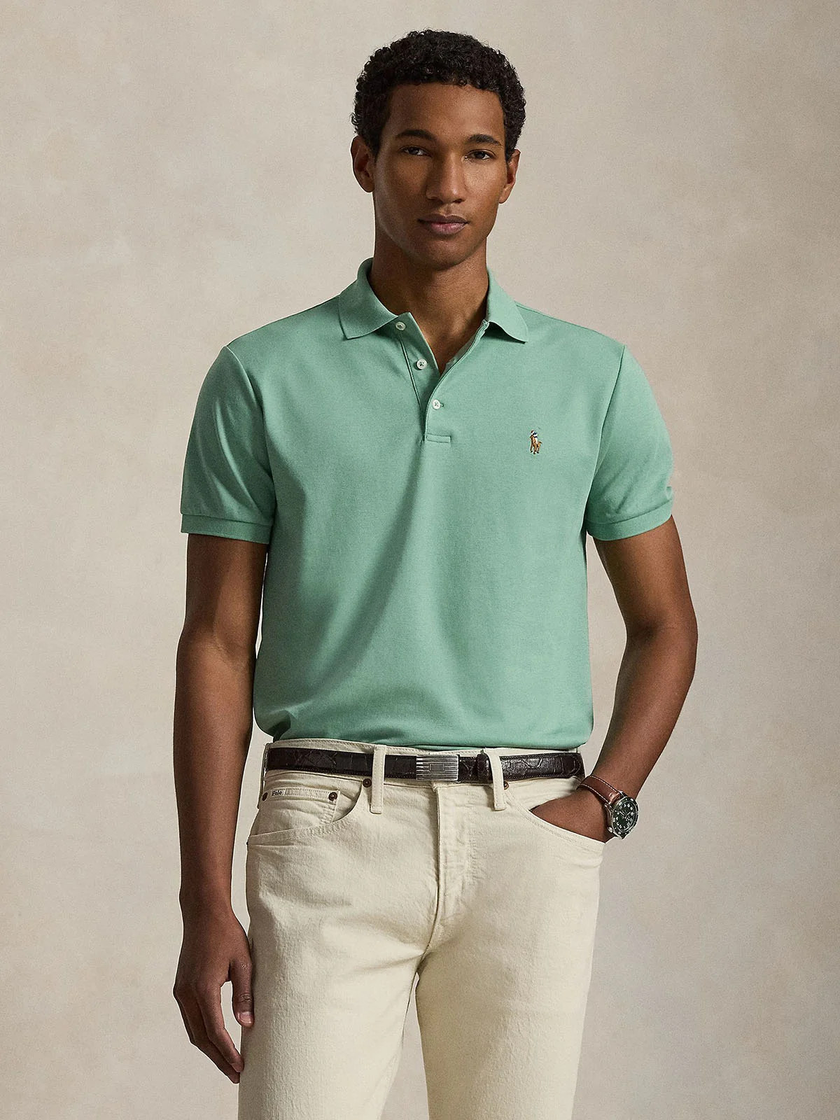 POLO RALPH LAUREN Áo Polo Nam Tay Ngắn Custom Slim Fit Soft Cotton Polo Shirt
