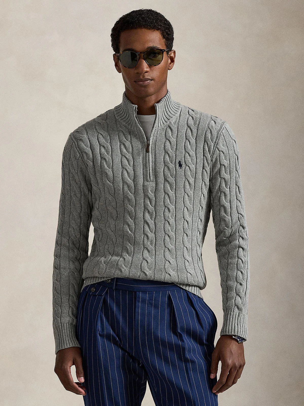 POLO RALPH LAUREN Áo Sweater Nam Tay Dài Cable-Knit Cotton Quarter-Zip Sweater