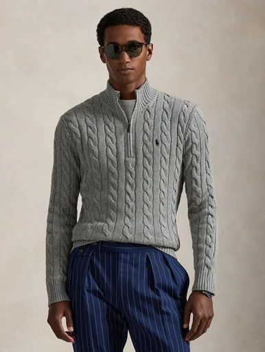 POLO RALPH LAUREN Áo Sweater Nam Tay Dài Cable-Knit Cotton Quarter-Zip Sweater