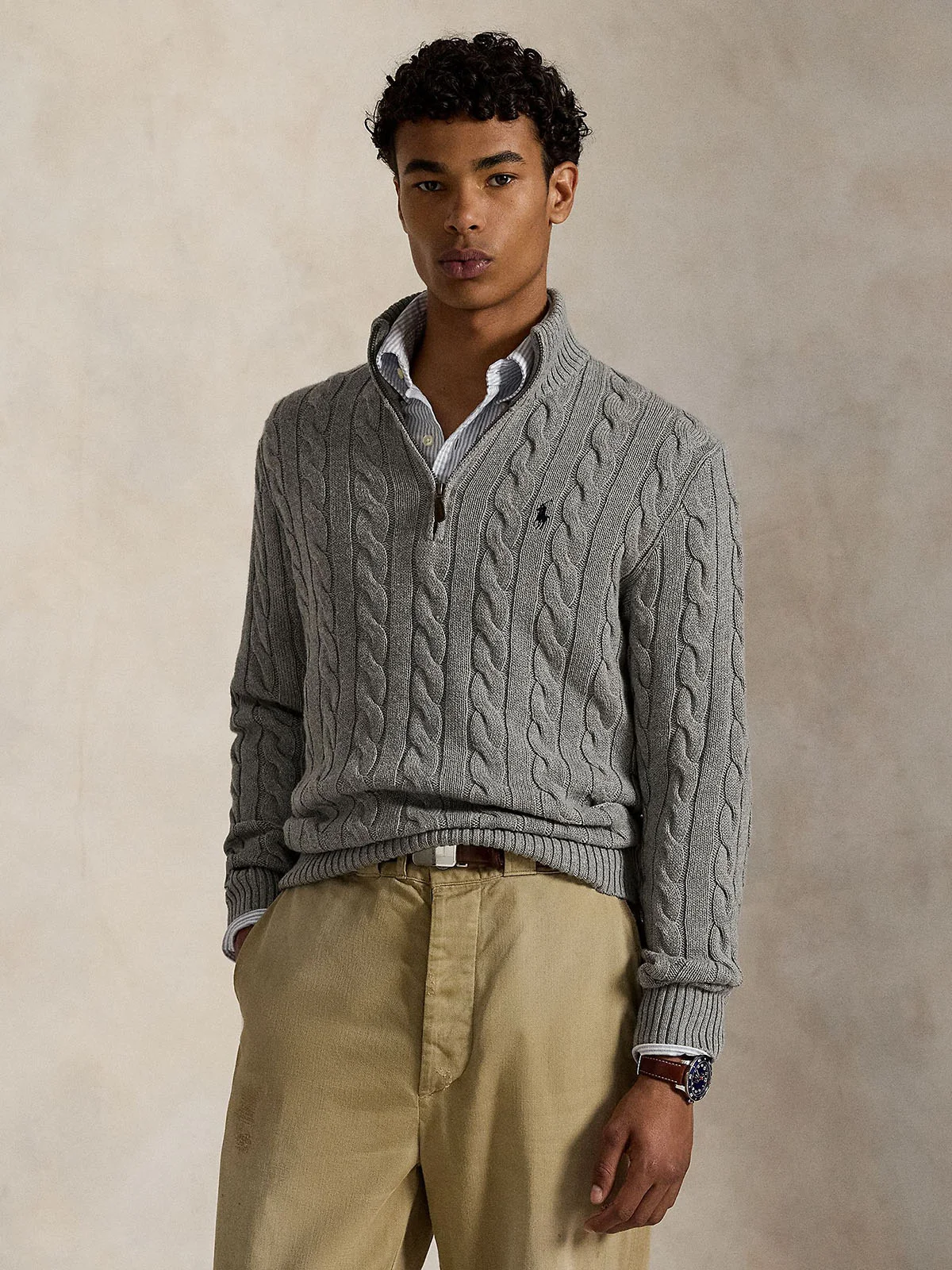 POLO RALPH LAUREN Áo Sweater Nam Tay Dài Cable-Knit Cotton Quarter-Zip Sweater