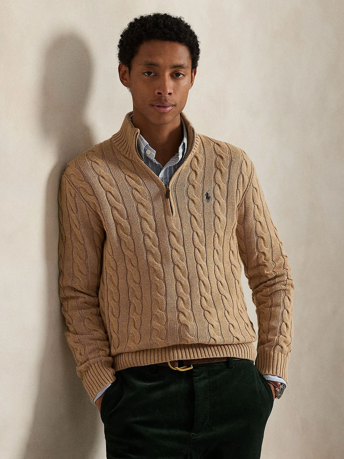 POLO RALPH LAUREN Áo Sweater Nam Tay Dài Cable-Knit Cotton Quarter-Zip Sweater