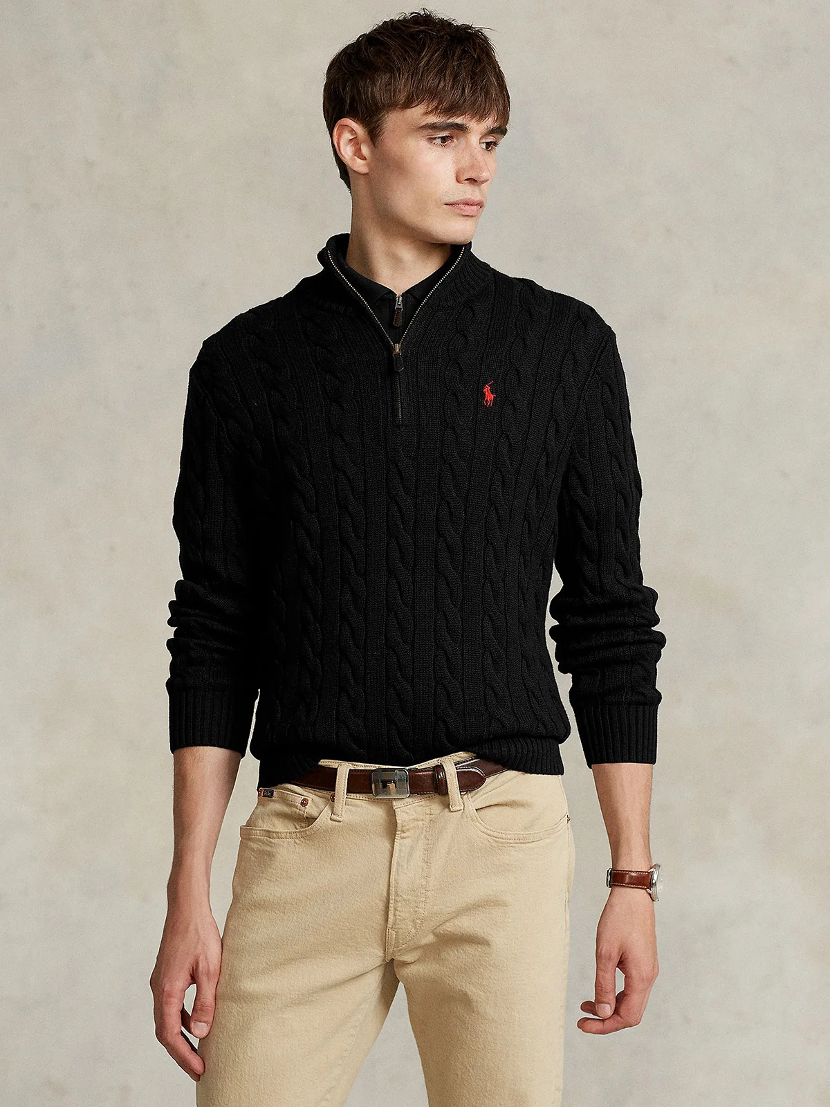 POLO RALPH LAUREN Áo Sweater Nam Tay Dài Cable-Knit Cotton Quarter-Zip Sweater