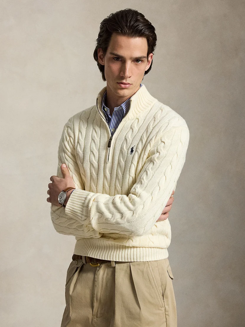 POLO RALPH LAUREN Áo Sweater Nam Tay Dài Cable-Knit Cotton Quarter-Zip Sweater