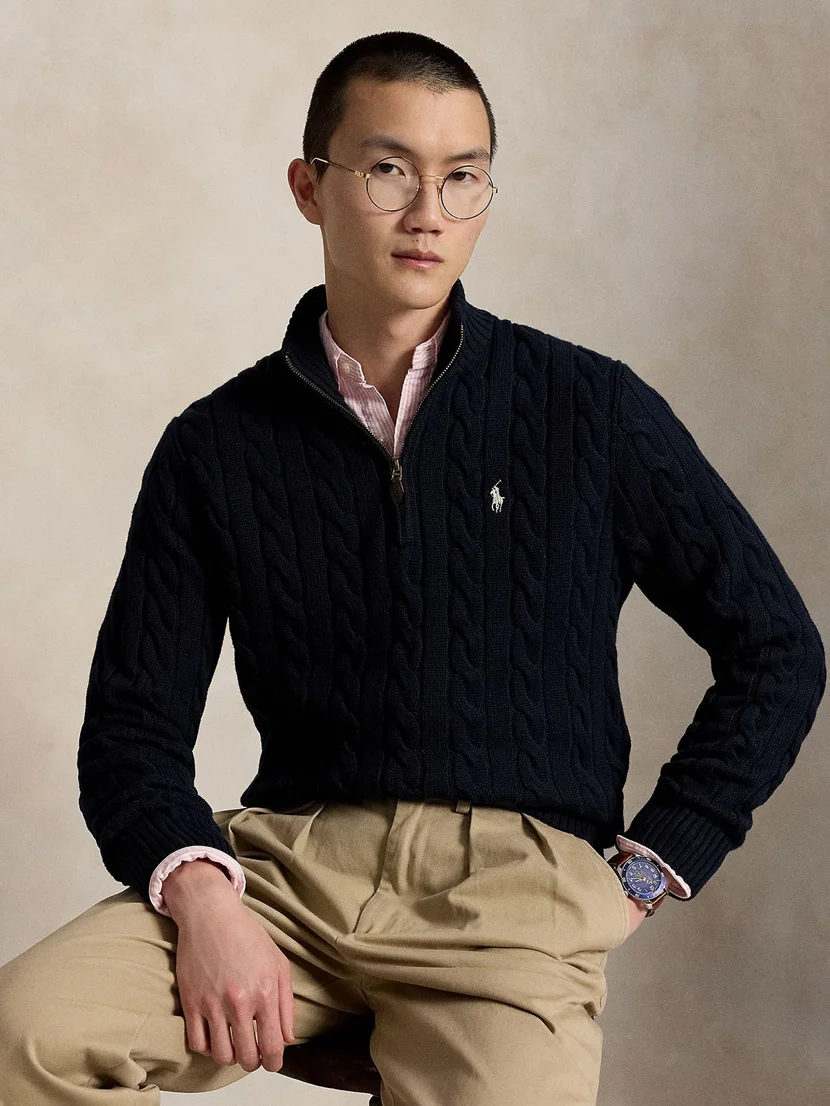 POLO RALPH LAUREN Áo Sweater Nam Tay Dài Cable-Knit Cotton Quarter-Zip Sweater