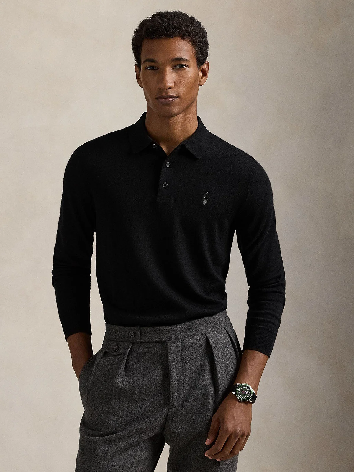 POLO RALPH LAUREN Áo Pullover Nam Tay Dài Washable Wool Polo-Collar Sweater