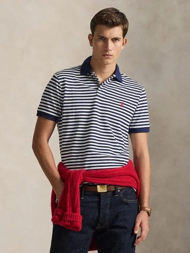 POLO RALPH LAUREN Áo Polo Nam Tay Ngắn Custom Slim Fit Striped Mesh Polo Shirt