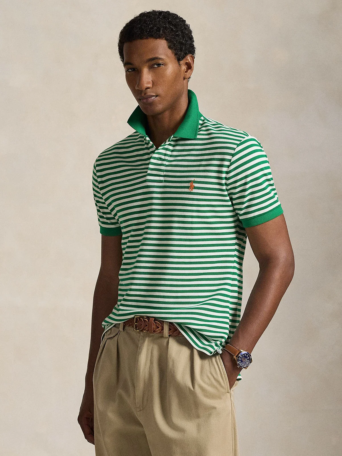 POLO RALPH LAUREN Áo Polo Nam Tay Ngắn Custom Slim Fit Striped Mesh Polo Shirt