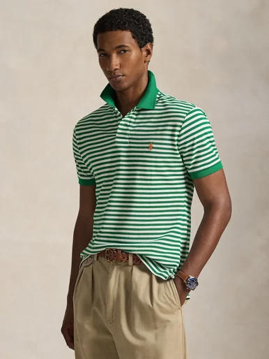 POLO RALPH LAUREN Áo Polo Nam Tay Ngắn Custom Slim Fit Striped Mesh Polo Shirt