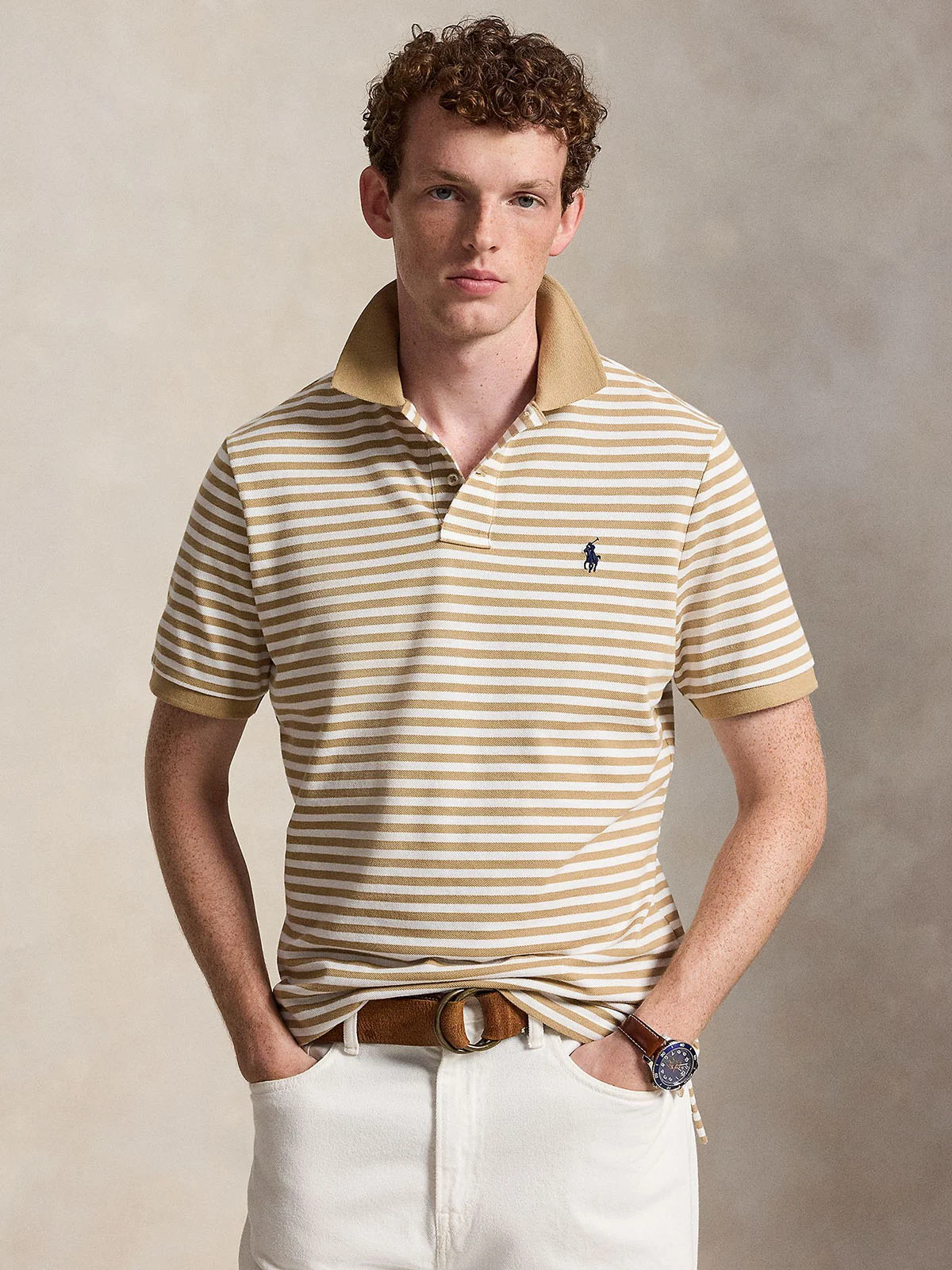 POLO RALPH LAUREN Áo Polo Nam Tay Ngắn Custom Slim Fit Striped Mesh Polo Shirt