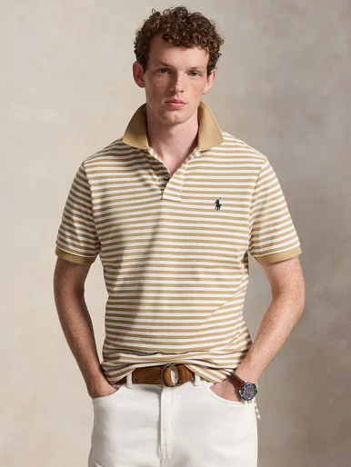 POLO RALPH LAUREN Áo Polo Nam Tay Ngắn Custom Slim Fit Striped Mesh Polo Shirt
