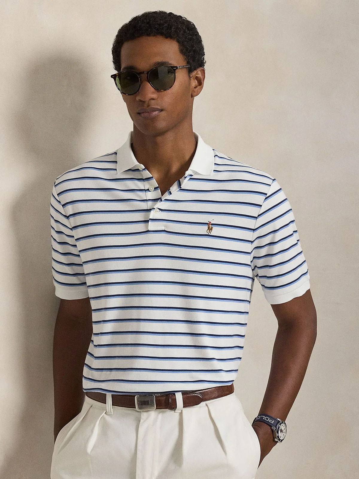 POLO RALPH LAUREN Áo Polo Nam Tay Ngắn Custom Slim Fit Striped Soft Cotton Polo