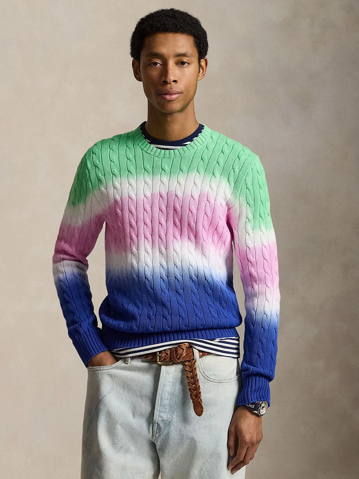 POLO RALPH LAUREN Áo Sweater Nam Tay Dài Dip-Dyed Cable-Knit Cotton Sweater