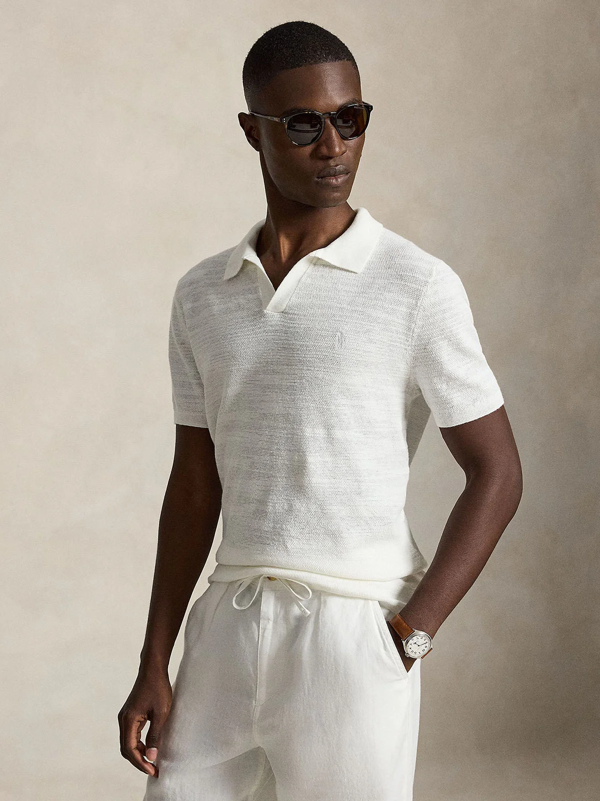 POLO RALPH LAUREN Áo Pullover Nam Tay Ngắn Textured Cotton-Linen Sweater