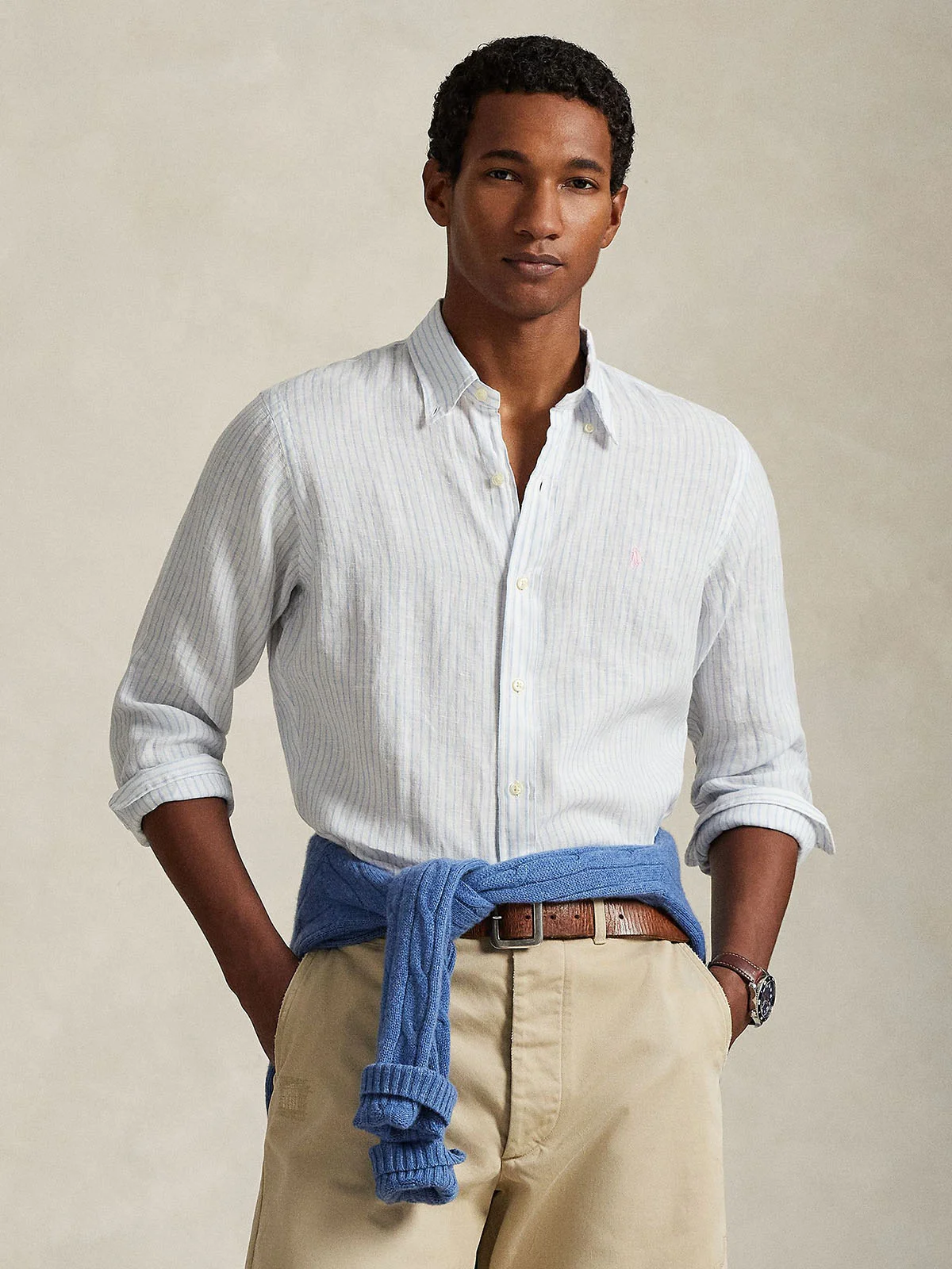 POLO RALPH LAUREN Áo Sơ Mi Nam Tay Dài Custom Fit Striped Linen Shirt