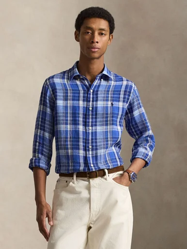 POLO RALPH LAUREN Áo Sơ Mi Nam Tay Dài Custom Fit Plaid Linen Shirt