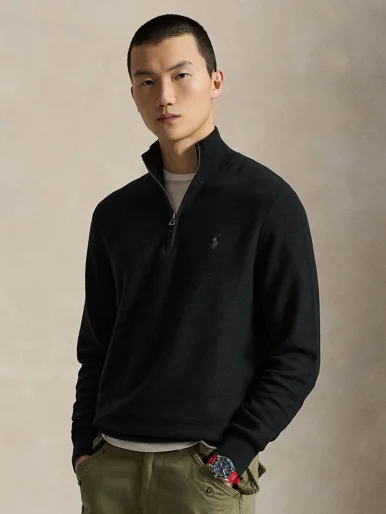 POLO RALPH LAUREN Áo Pullover Nam Tay Dài Mesh-Knit Cotton Quarter-Zip Sweater